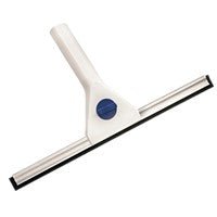 The window wiper, white, 350 mm from Diversey Deutschland GmbH & Co. OHG ensures streak-free glass cleaning with a black rubber lip on the silver metal edge; available in a box (2 packs).
