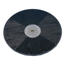 The detailed view of the Highspeed (43 cm) drive holder from Diversey Deutschland GmbH & Co. OHG shows its central metal plate and the patterned, slotted surface, designed for TASKI ergodisc duo/400 - ideal for cleaning staff, package contains 1 piece.