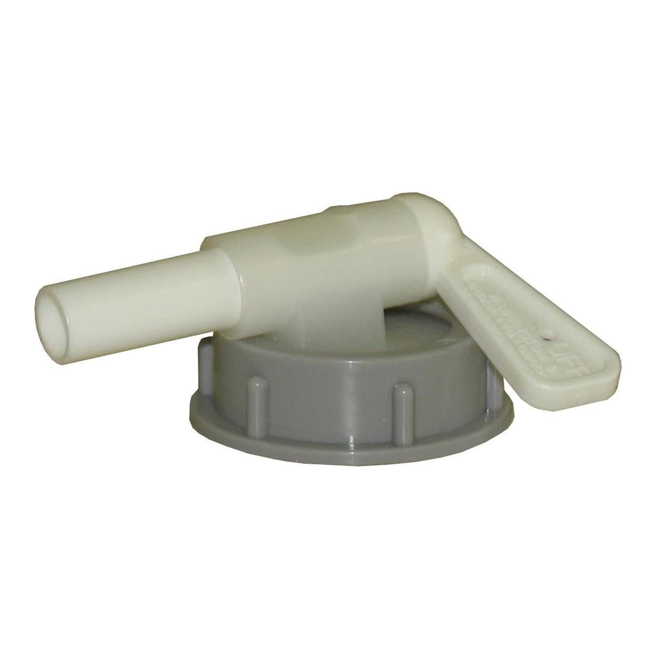 The spout tap from Diversey Deutschland GmbH & Co. OHG is a gray plastic screw cap with a white lever handle, suitable for 5-liter cans for safe pouring of liquids. Package: 1 piece.