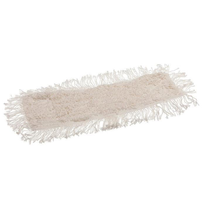 A rectangular white TASKI Multi Mop mop cover from Diversey Deutschland GmbH & Co. OHG with fringed edges, designed for permanent floor cleaning, lies flat on a white background.