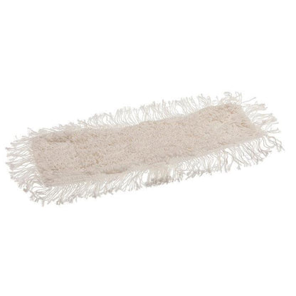A rectangular white TASKI Multi Mop mop cover from Diversey Deutschland GmbH & Co. OHG with fringed edges, designed for permanent floor cleaning, lies flat on a white background.