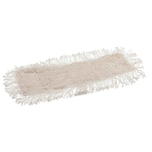 A rectangular white TASKI Multi Mop mop cover from Diversey Deutschland GmbH & Co. OHG with fringed edges, designed for permanent floor cleaning, lies flat on a white background.