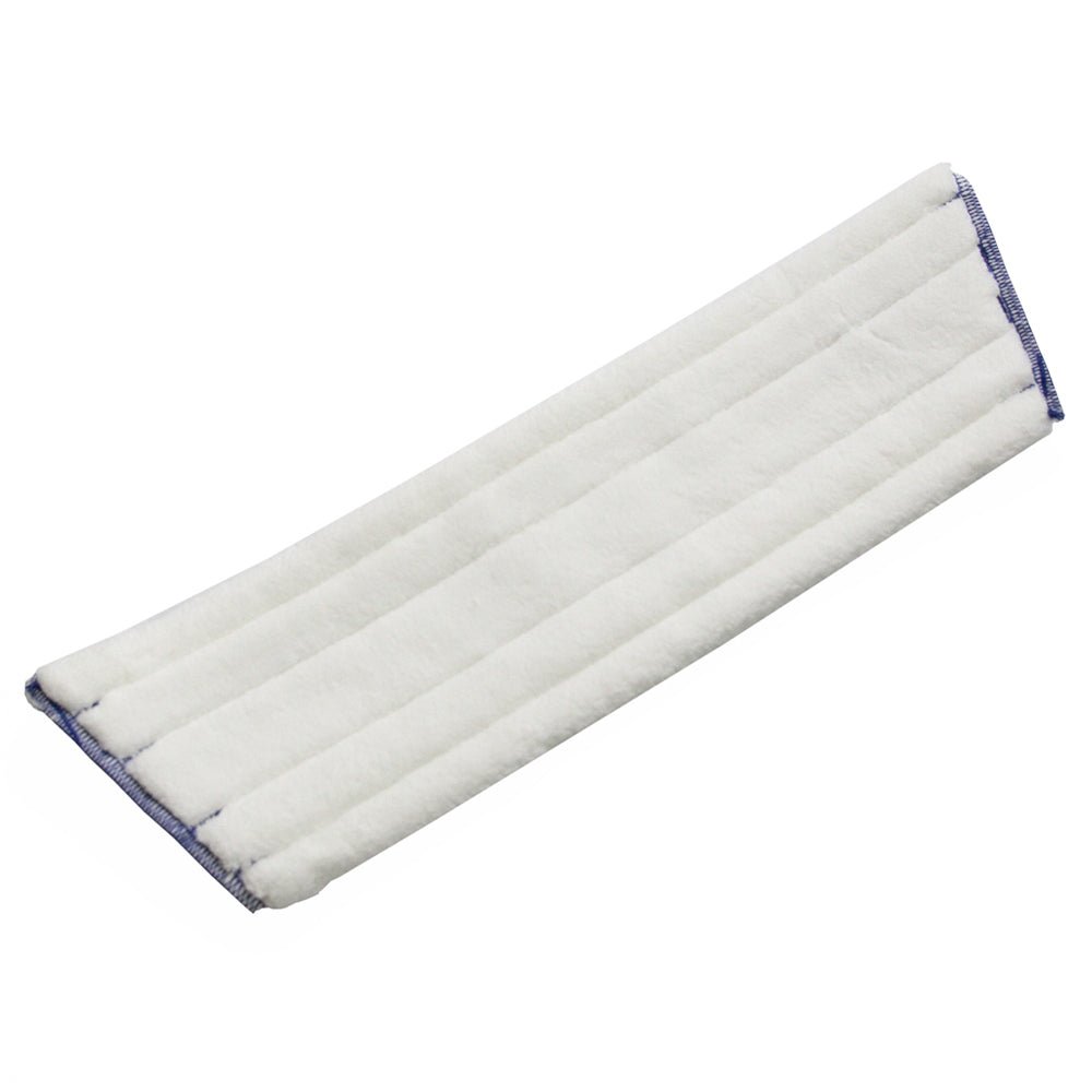 The TASKI Quick Mop from Diversey Deutschland GmbH & Co. OHG is a rectangular, flat mop made of high-quality microfiber with quilted seams and a light blue edge on a plain white background for efficient cleaning.