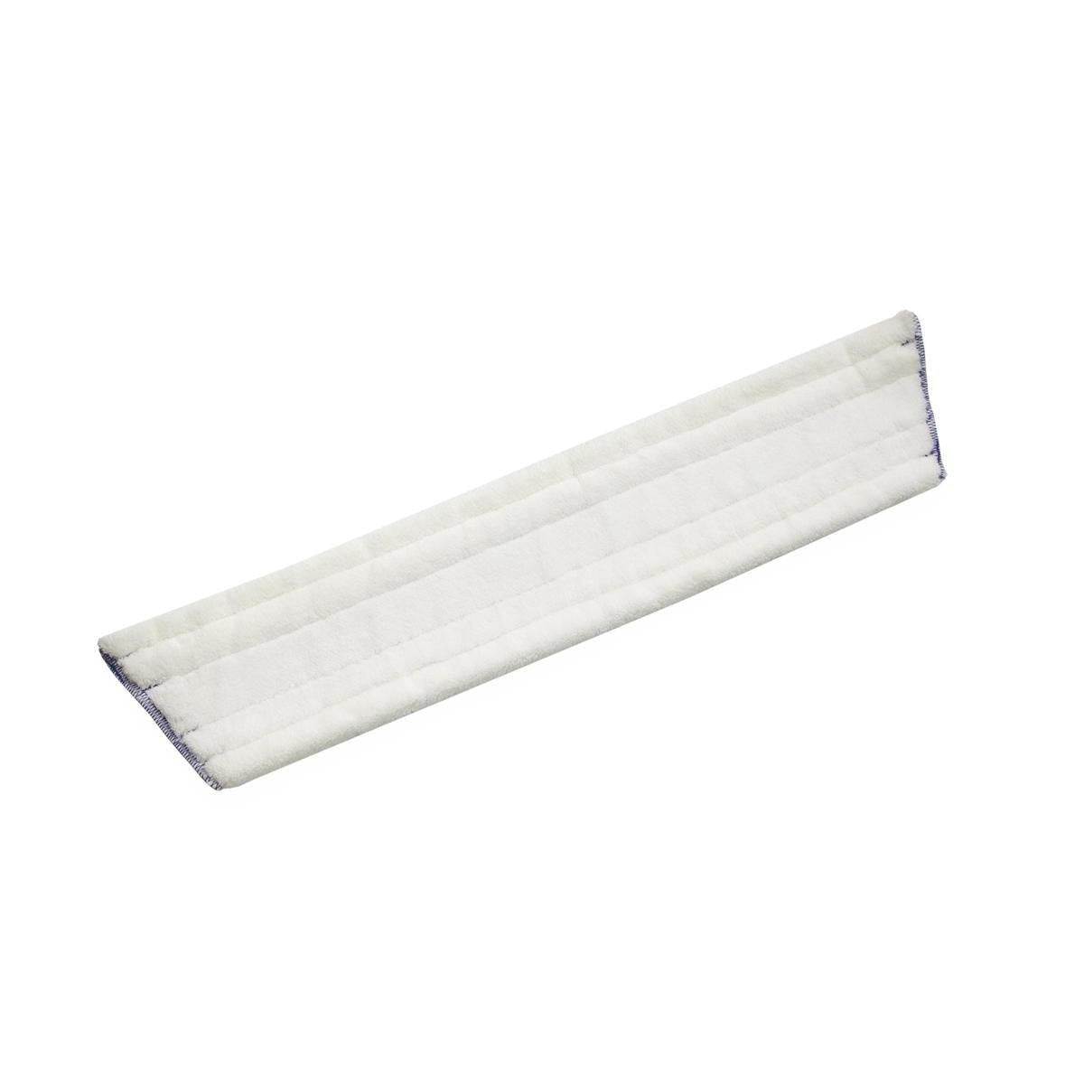 The TASKI Quick Mop, a flat mop from Diversey Deutschland GmbH & Co. OHG, is made of high-quality microfiber with quilted lines and light gray edges, rectangular and shown white on a plain background for efficient cleaning.