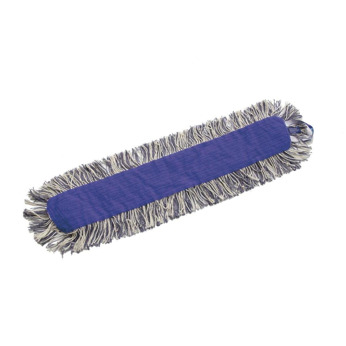 A rectangular blue TASKI K2 mop, loop velcro mop with open fringes from Diversey Deutschland GmbH & Co. OHG, depicted with white and gray open fringes on a white background.