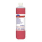 A 1-liter bottle of TASKI Sani 100 Neutral Sanitary Cleaner from Diversey Deutschland GmbH & Co. OHG has a white cap, a red body, and a white label with product details and multilingual instructions for hygienic sanitary cleaning.