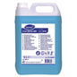 A 5-liter bottle of TASKI Sprint 200 alcohol-based maintenance cleaner from Diversey Deutschland GmbH & Co. OHG with blue liquid and white cap contains a label with application instructions for effective and hygienic floor cleaning.