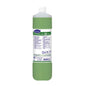 A 1-liter bottle of TASKI Jontec 300 Neutral Floor Maintenance Cleaner from Diversey Deutschland GmbH & Co. OHG with green liquid, white cap, multilingual label, and instructions for streak-free shine on water-resistant surfaces.