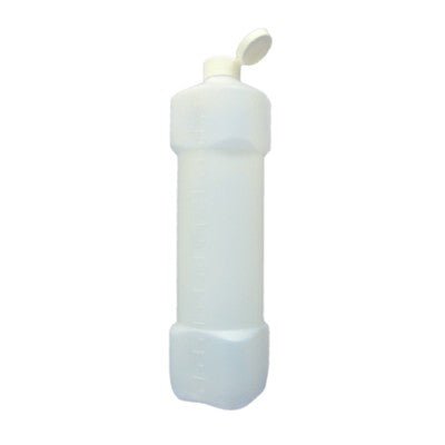 A transparent, rectangular 1 L empty bottle without a label from Diversey Deutschland GmbH & Co. OHG with a white flip-top cap is depicted upright against a plain white background.