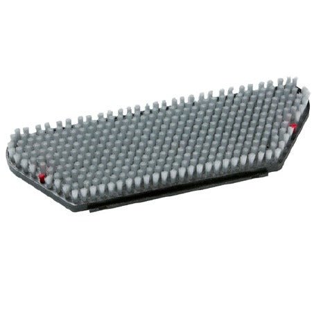 A close-up of the Diversey scrubbing brush Nylon (45x15 cm) for swingo XP M-rectangular, gray with densely packed bristles and red edges, standard scrubbing brush Nylon (1 piece), ideal for effective cleaning, against a white background.