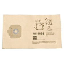 The double-filter paper bag 15 l from Diversey Deutschland GmbH & Co. OHG (pack of 10), for TASKI Vento 15S, features double filtration and is delivered in a rectangular bag with illustrated installation instructions, labeled "TASKI 7514888".