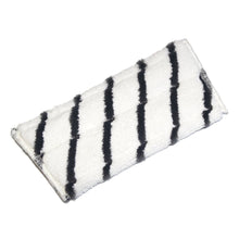 The TASKI Jonmaster Pro scrubbing mop from Diversey Deutschland GmbH & Co. OHG is a rectangular white microfiber pad with five black stripes and is displayed against a plain white background.