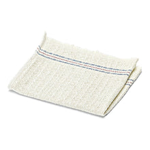 The Nölle Profi Brush waffle cloth made of cotton (35 x 35 cm, absorbent, 1 piece) from Nölle Profi Brush Bürsten- & Pinseltechnik e.K. is characterized by a folded, cream-colored cotton pattern with a blue-red striped border on a white background.