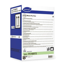 A box of Suma Nova Pur-Eco L6 dishwashing liquid, from Diversey Deutschland GmbH & Co. OHG for commercial dishwashers with product information, instructions, symbols, and SKU 7516072 printed on the packaging.