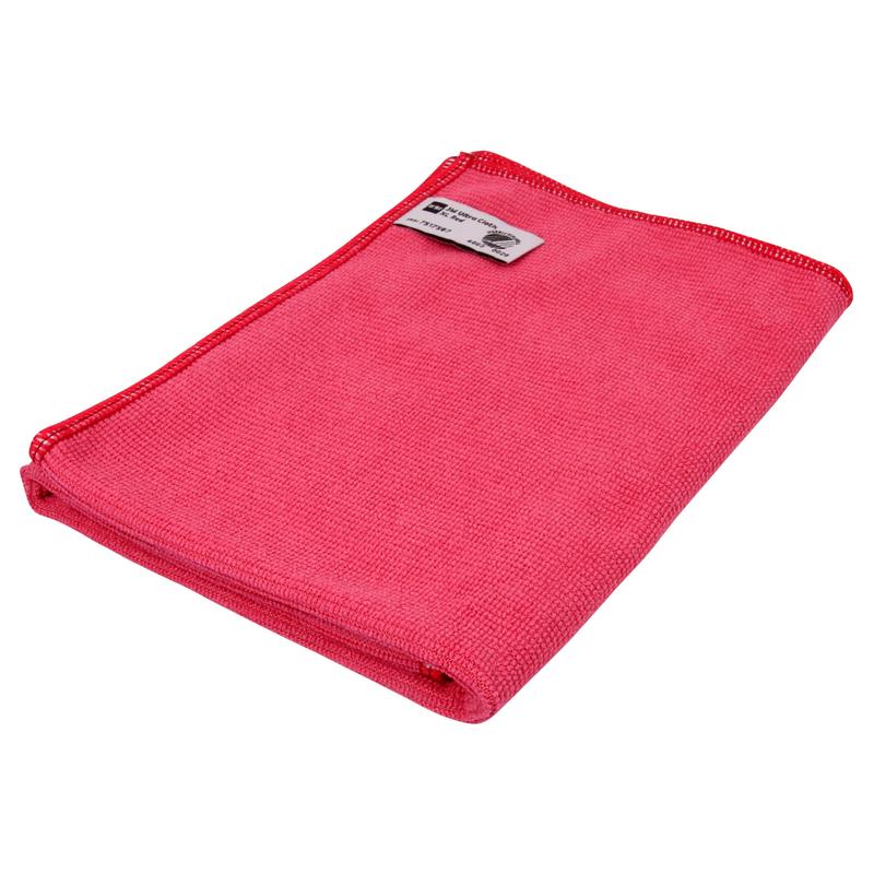 The TASKI Jonmaster Ultra Cloth cleaning cloth (32x32 cm) from Diversey Deutschland GmbH & Co. OHG is a red microfiber cloth with a quilted edge and a small white label - ideal for streak-free results.