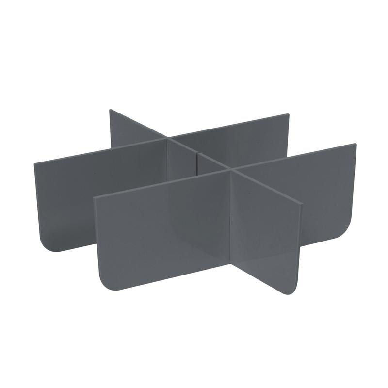 The TASKI small drawer insert from Diversey Deutschland GmbH & Co. OHG fits into drawers 7517245 and 7517246. It is made of durable gray plastic and consists of four flat panels that form eight open compartments with rounded corners. The package contains 1 piece.