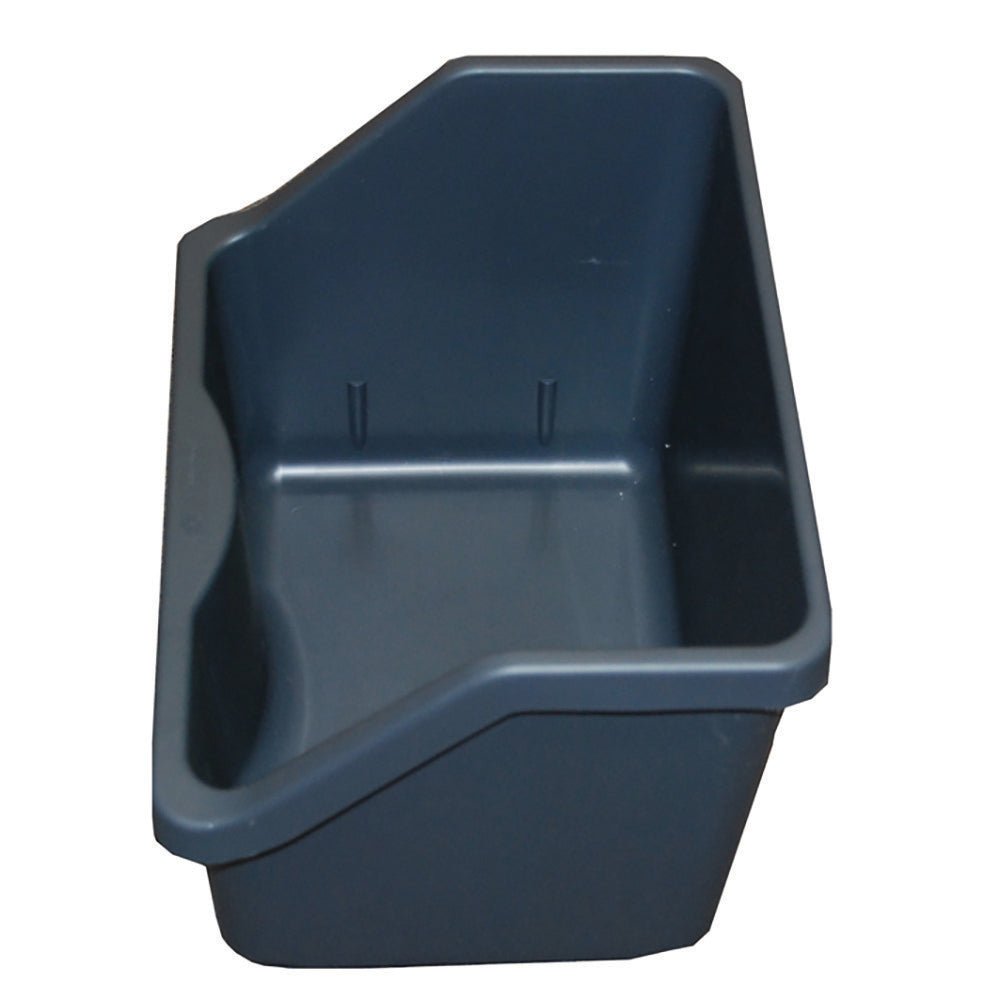 The TASKI half drawer from Diversey Deutschland GmbH & Co. OHG (Art. 7517279, 1 piece), requires a guide rail, is dark gray, made of plastic, and offers clever storage organization - depicted at an angle on a white background.