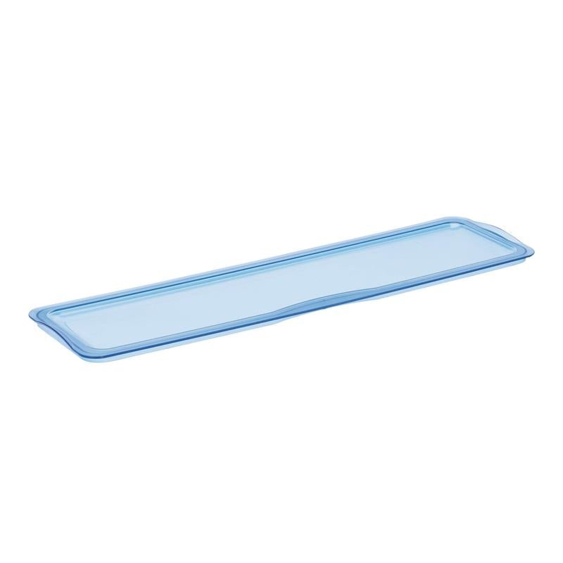 The TASKI mop box lid from Diversey Deutschland GmbH & Co. OHG is a flat, rectangular, transparent, blue lid with rounded corners and raised edges, designed for durability, safety, and hygiene.