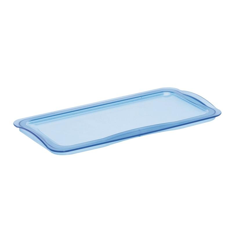 The TASKI mop box lid from Diversey Deutschland GmbH & Co. OHG is a rectangular, transparent blue plastic lid with slightly raised edges and rounded corners, lying flat on a white background. Ideal for hygiene and cleaning tasks.