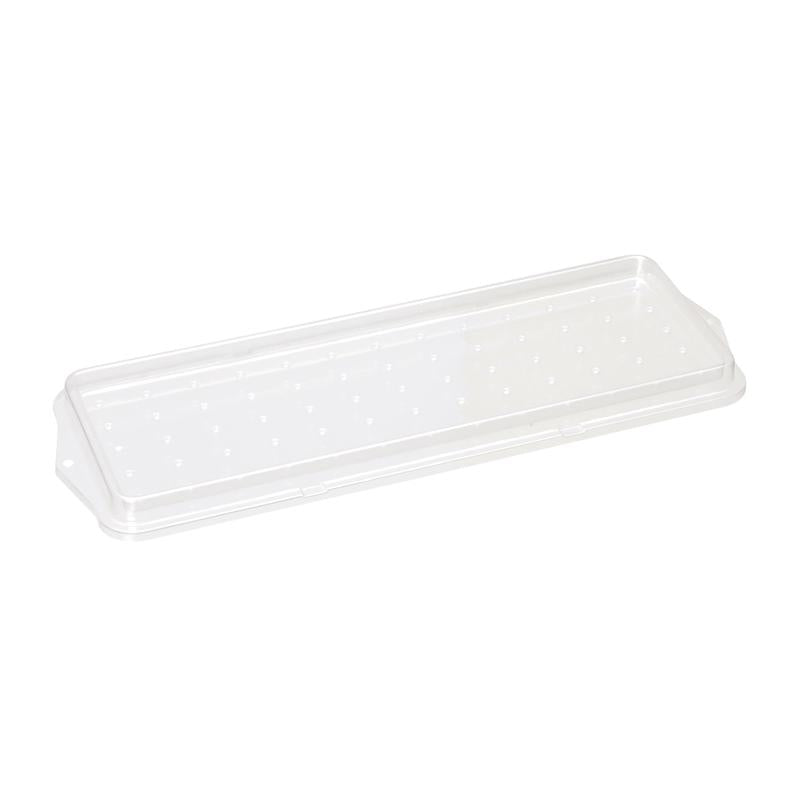 The TASKI preparation sieve for mop boxes from Diversey Deutschland GmbH & Co. OHG is a transparent, rectangular plastic lid with raised edges and surface irregularities, photographed on white - perfect for an optimized cleaning process.