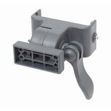 The TASKI connector from Diversey Deutschland GmbH & Co. OHG is an adjustable hinge bracket made of gray plastic with a rectangular base and lever handle, for professional cleaning, shown here as a package (1 piece) on a white background.