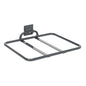 The TASKI foldable bag shelf from Diversey Deutschland GmbH & Co. OHG is a gray, smooth metal shelf with a rectangular frame, two middle bars, and a bracket for mounting on the front or back of the trolley. Foldable for easy storage. Package: 1 piece.