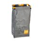 The TASKI oversack for garbage bags from Diversey Deutschland GmbH & Co. OHG is a gray, rectangular bag with a side zipper, orange carrying handles, and the word "TASKI" on a yellow square - ideal for hygienic waste disposal.
