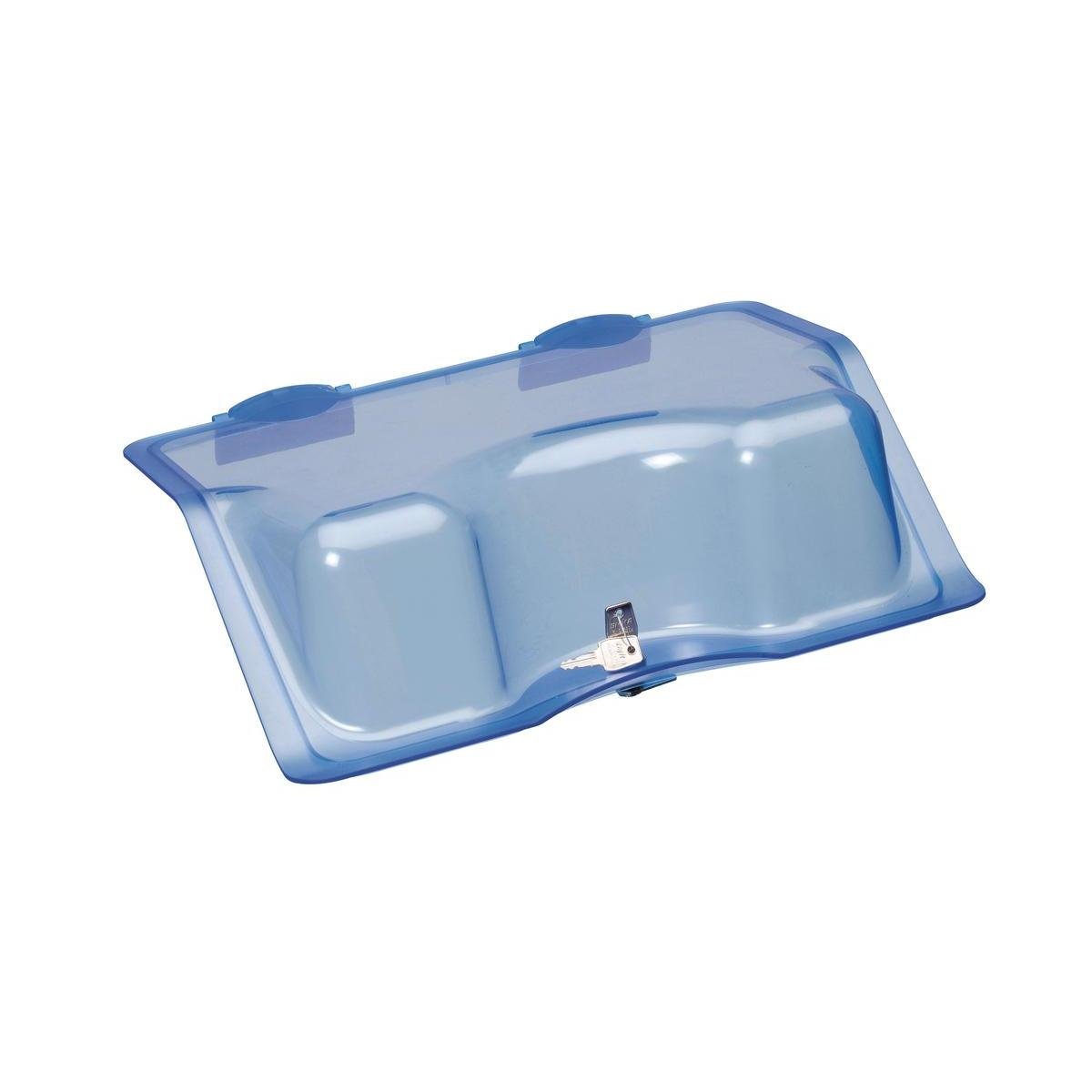 A TASKI lid for half drawer (7517250) from Diversey Deutschland GmbH & Co. OHG, transparent replacement lid for half drawer, is depicted on a white background with a small key lock on the front.