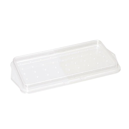 The TASKI preparation sieve for mop boxes from Diversey Deutschland GmbH & Co. OHG is a transparent, rectangular plastic lid with evenly distributed small holes, used to cover mop boxes during the cleaning process.