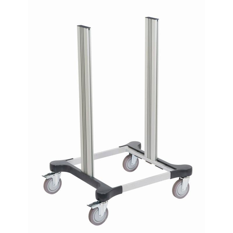 The TASKI Mini chassis, medium base frame (1 piece) from Diversey Deutschland GmbH & Co. OHG features four aluminum columns, a rectangular base frame, and swivel casters - ideal for professional cleaning accessories. Pictured on a solid white background.