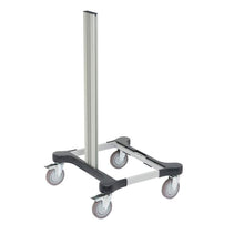The product "TASKI Chassis Micro, small base frame" from Diversey Deutschland GmbH & Co. OHG is a compact, mobile equipment base frame with four swivel castors and a central post on a white background.