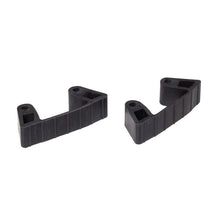 Pictured are two identical black plastic brackets with ribbed sides and cutouts on a white background - part of the TASKI rubber replacement set (2 pieces), suitable for TASKI accessory holder 7517275 from Diversey Deutschland GmbH & Co. OHG.