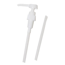 A white Diversey plastic pump for 1l and 500ml Euronorm and Soft Care Man bottles (2ml stroke, DIN25, 125mm & 170mm dip tubes), pictured with extension piece; pack of 5, by Diversey Deutschland GmbH & Co. OHG.