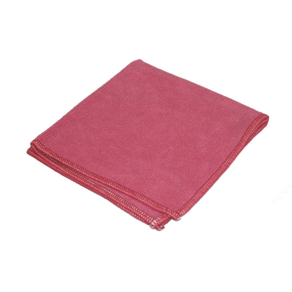 A red TASKI Jonmaster Ultra Cloth XL cleaning cloth 40 x 40 cm from Diversey Deutschland GmbH & Co. OHG is neatly folded on a white background, with the visible overlock edges highlighting the durable microfiber design.