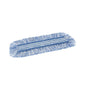 The TASKI Jonmaster Standard HD Damp Mop Velcro Microfiber Cover from Diversey Deutschland GmbH & Co. OHG is a rectangular, blue-white mop head with fringe edges for efficient cleaning thanks to durable microfiber technology.