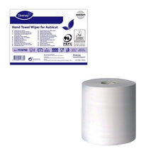 Under the product label, there is a white 2-ply towel/wiping roll made of cellulose for autocut dispensers from Diversey Deutschland GmbH & Co. OHG; it is environmentally certified and measures 150m per roll (Ø 180mm).