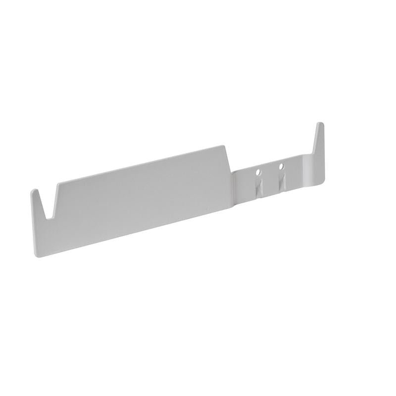 The TASKI Nano Mop Box Holder 25 from Diversey Deutschland GmbH & Co. OHG is a flat metal holder with hooks and mounting holes, ideal for holding a 25 cm mop box - perfect for professional cleaning tasks. Package: 1 piece.