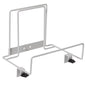 The TASKI Nano Mop Box Holder from Diversey Deutschland GmbH & Co. OHG is a white metal wall holder with two rods and black, adjustable clips, designed for the organized storage of 25 cm, 40 cm, or 60 cm mop boxes. Package: 1 piece.