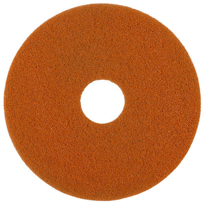The Twister Pad orange for stone floors by Diversey Deutschland GmbH & Co. OHG is a round, coarse orange floor pad with microscopic diamonds and a central hole, designed for stone floor cleaning and depicted on a white background.