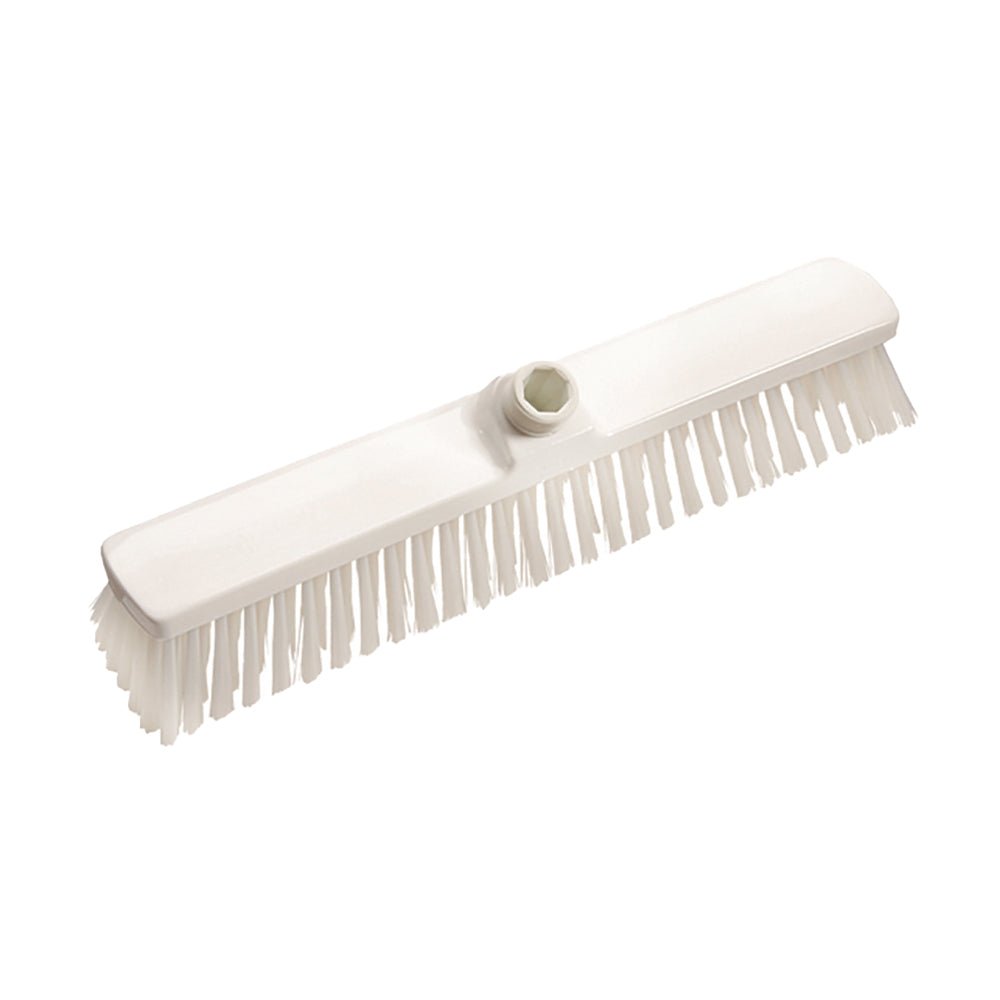 The Diversey Deutschland GmbH & Co. OHG yard broom 400x60x50 mm with medium-hard, white bristles and central thread is ideal as a rectangular outdoor cleaner for cleaning outdoor areas.
