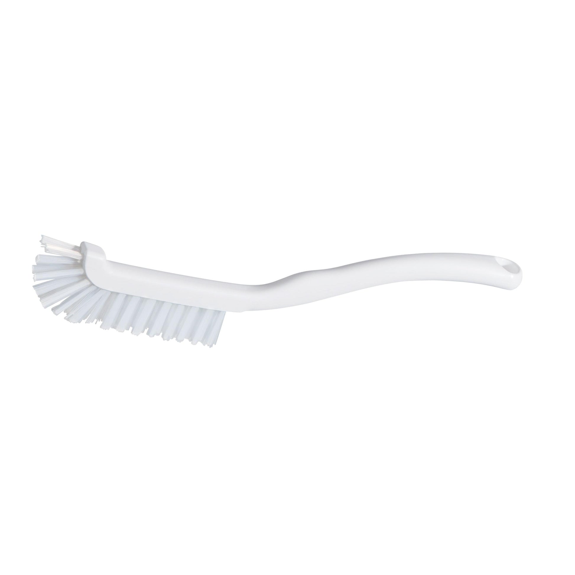 The Diversey Deutschland GmbH & Co. OHG grout brush, white (1 piece) is ideal for thorough cleaning of tiles with its stiff bristles and curved handle; depicted on a solid white background.