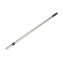 The TASKI Vario Handle, adjustable, 120-180 cm from Diversey Deutschland GmbH & Co. OHG is a metal telescopic handle with a black plastic grip and attachment point for cleaning chairs, versatile in use, depicted against a white background.