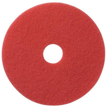 The TASKI Americo Pad Red Euro maintenance cleaning pad from Diversey Deutschland GmbH & Co. OHG is a red, circular scrubbing pad with a central hole, designed for maintenance cleaning and depicted on a white background.