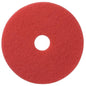 The TASKI Americo Pad Red Euro maintenance cleaning pad from Diversey Deutschland GmbH & Co. OHG is a flat, round, red pad with a central hole for efficient dirt removal, depicted on a white background.