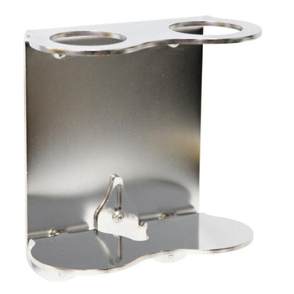 The LAPE wall mount from Diversey Deutschland GmbH & Co. OHG is a stainless steel wall mount with two circular upper openings and a curved lower shelf, ideal for the secure attachment of cylindrical objects or containers.