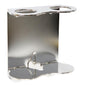 The LAPE wall mount from Diversey Deutschland GmbH & Co. OHG is a stainless steel wall mount with two circular upper openings and a curved lower shelf, ideal for the secure attachment of cylindrical objects or containers.
