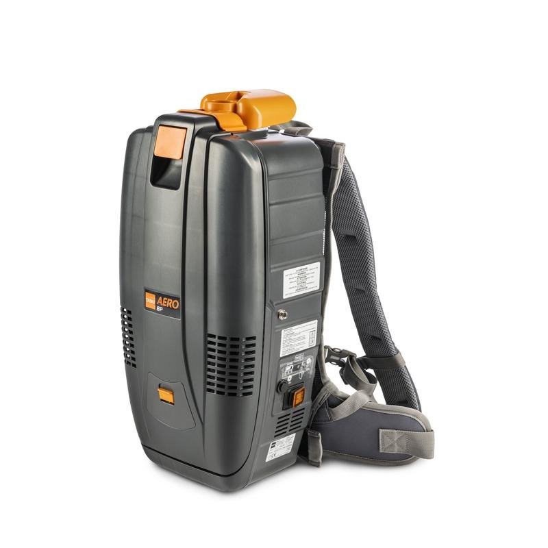 The TASKI AERO BP E from Diversey Deutschland GmbH & Co. OHG is an ultra-light 3-in-1 backpack vacuum cleaner for heavily cluttered areas and ideal for stair cleaning - with padded straps, multiple vents, and a practical carrying handle.