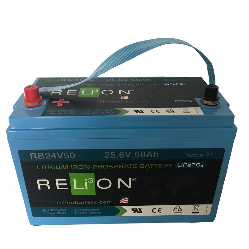 The IntelliPower Lithium Battery 50Ah from Diversey Deutschland GmbH & Co. OHG (24V, 50Ah) features a blue carrying strap, clearly marked poles, and is compatible with Ultimaxx & swingo 455-2100 devices. Package: 1 piece.