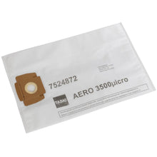 A white fleece dust bag AERO 3500 from Diversey Deutschland GmbH & Co. OHG, with a cardboard collar and a round opening on the left side; labeled with "AERO 3500" and "7524872". Product information on the right side. Sold in boxes with 10 packages.