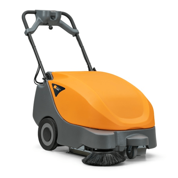 The TASKI balimat 2300 RTU from Diversey Deutschland GmbH is a hand-guided sweeper vacuum for daily sweeping of medium areas, including 2 roller brushes, side broom, 42.5Ah battery, and charger.